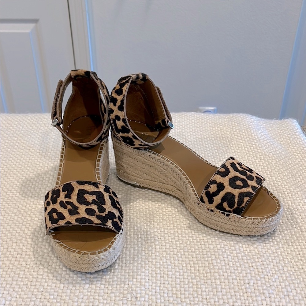 Franco Sarto Leopard Print Leather Wedge Sandals